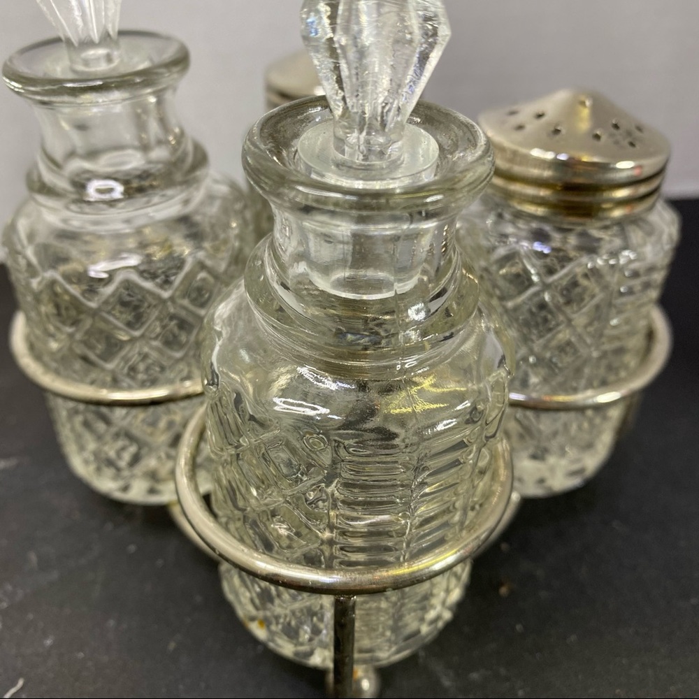 Vintage cut glass condiment cruet set - Picture 5 of 7